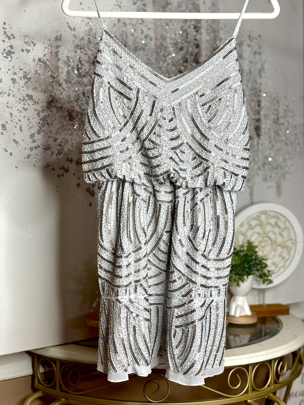 Endless Rose Sequin Spaghetti Strap Cocktail Dress in Silver